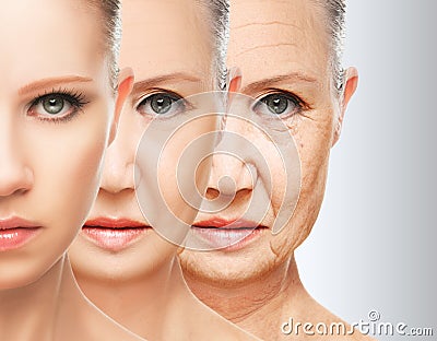 Beauty concept skin aging. anti-aging procedures, rejuvenation, lifting, tightening of facial skin Stock Photo