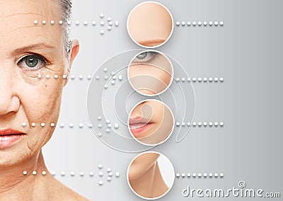 Beauty concept skin aging. anti-aging procedures, rejuvenation, lifting, tightening of facial skin Stock Photo