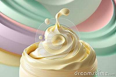 Beauty cosmetic cream stroke close up on pastel background. AI generation Stock Photo
