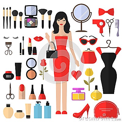 Beauty, Cosmetic and Makeup Vector flat Icons Vector Illustration