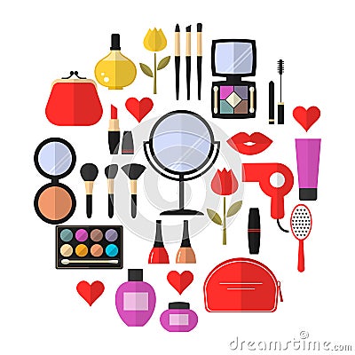 Beauty, Cosmetic and Makeup Vector flat Icons Vector Illustration