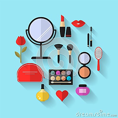 Beauty, Cosmetic and Makeup Vector flat Icons Vector Illustration