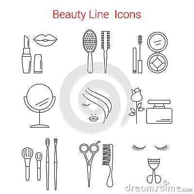 Beauty, Cosmetic and Makeup Vector line icons. Vector Illustration
