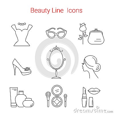 Beauty, Cosmetic and Makeup Vector line icons Vector Illustration