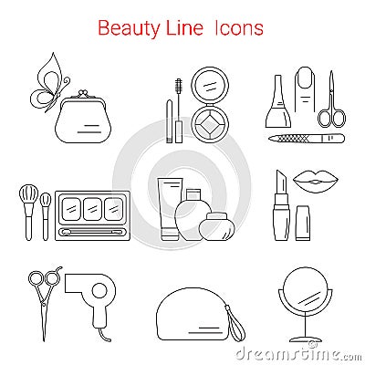 Beauty, Cosmetic and Makeup Vector line icons Vector Illustration