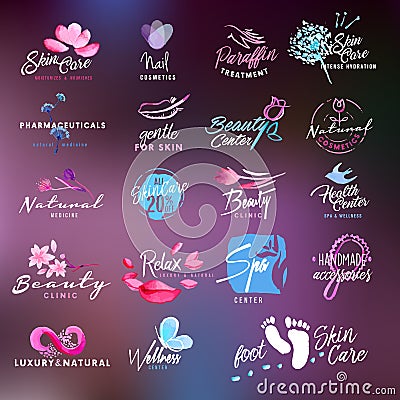 Beauty and cosmetics labels and stickers collection Stock Photo