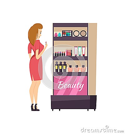 Beauty Cosmetics Stand with Production Vector Vector Illustration