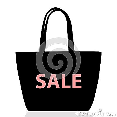 Sale shopping bag with pink letters. Super sales. Seasonal sale. Vector Illustration