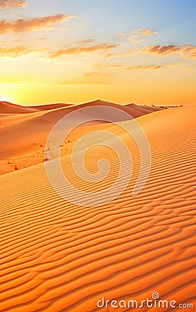 Beauty of a desert landscape bathed in the warm, golden light of the sun. Stock Photo