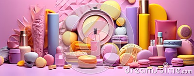 beauty object cosmetic fashion set facial layout accessory white product background. Generative AI. Stock Photo