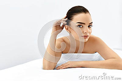 Beauty Face. Portrait Woman With Clean Skin. Skin Care Concept. Stock Photo