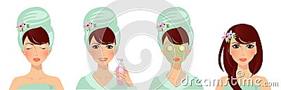 Beauty Face Set of Elegant Women Skincare Set Vector Illustration