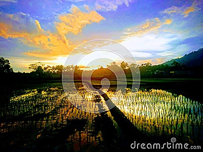 The beauty of farmland with hills and sunrises Stock Photo