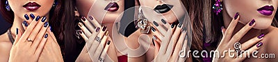 Beauty fashion model with different make-up and nail design wearing jewelry. Set of manicure. Four stylish looks Stock Photo