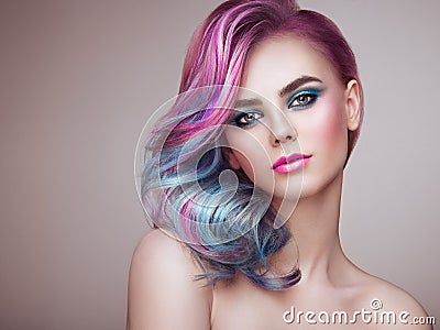 Beauty fashion model girl with colorful dyed hair Stock Photo