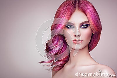 Beauty fashion model girl with colorful dyed hair Stock Photo