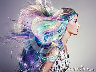 Beauty fashion model girl with colorful dyed hair Stock Photo