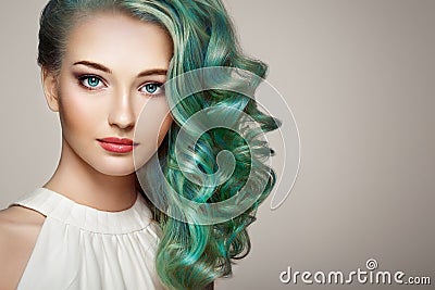 Beauty fashion model girl with colorful dyed hair Stock Photo