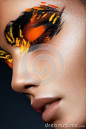 Beauty fashion model girl with dark bright orange Stock Photo