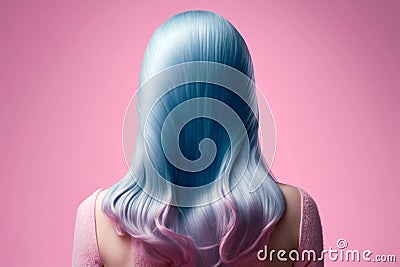 Beauty fashion woman with colorful blue and pink dyed hair, view from back. Hair salon, care and beauty hair products, trendy Stock Photo