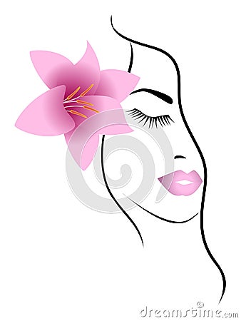 Beauty fashion woman portrait with lily on white background. Vector Illustration