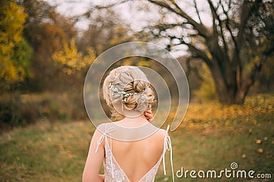 Beauty fashionable elegant collected high hairstyle. beautiful blonde Stock Photo