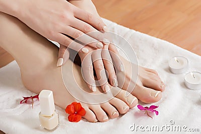 Serene Spa Experience: Pampering Pedicure and Manicure with Floral Bliss Stock Photo