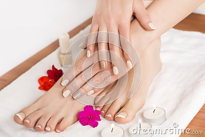 Pampering Manicure and Pedicure at the Spa: Serene Beauty for Hands and Feet Stock Photo