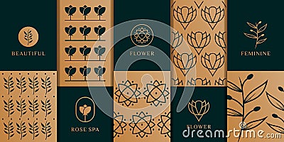 Beauty feminine packaging logo design vector with pattern Vector Illustration