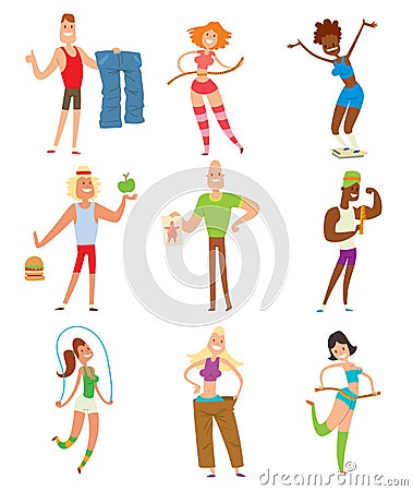 Beauty fitness people weight loss vector cartoon Vector Illustration