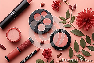 Beauty flat lay with decorative cosmetics Stock Photo