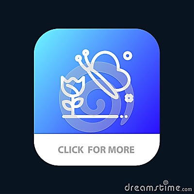 Beauty, Flower, Butterfly Mobile App Button. Android and IOS Line Version Vector Illustration