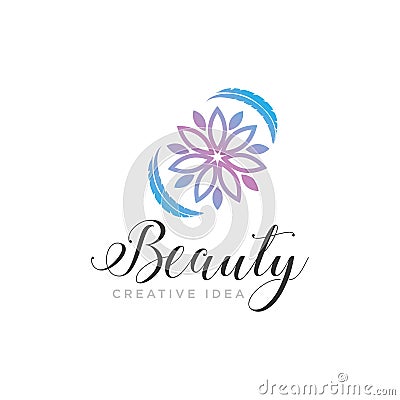 Beauty flower with leaf nature logo template Stock Photo