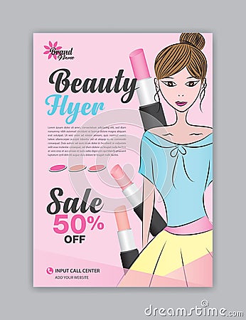 Beauty flyer template, Magazine ad, cosmetics poster, leaflet salon, brochure spa, advertisement, a4 layout, graphic design, Vector Illustration