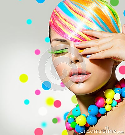 Beauty Girl with Colorful Makeup Stock Photo