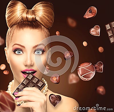 Beauty girl eating chocolate Stock Photo