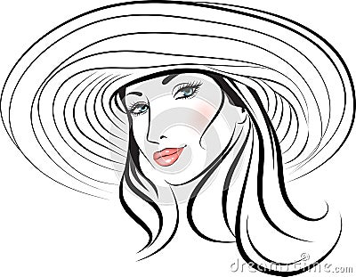 Beauty girl face in a hat Vector Illustration