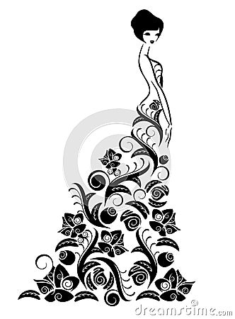 Beauty girl in floral dress Vector Illustration