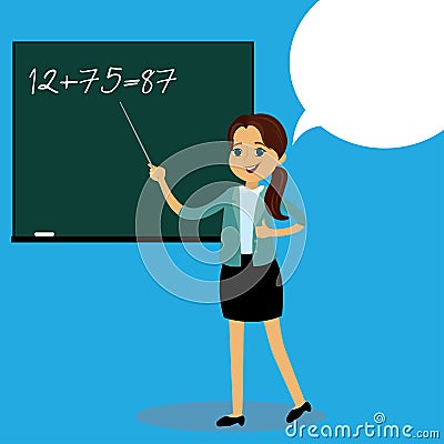 Beauty Girl Teacher with chalkboard background Vector Illustration