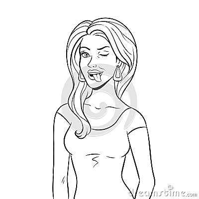 Beauty girl wink with tongue coloring vector Vector Illustration