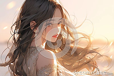 Beauty And Grace A Young Girl's Enchanting Encounter With The Wind Stock Photo