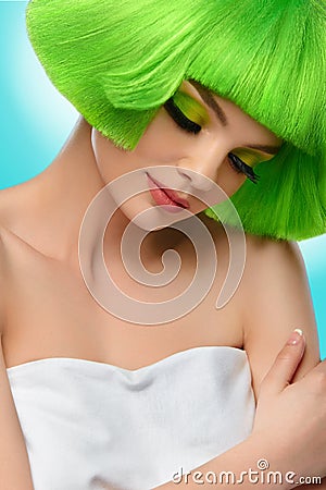Beauty Hair. Fashion Model Girl Portrait. Woman With Short Gre Stock Photo