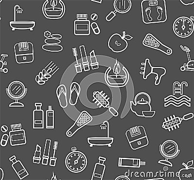 Beauty and health, background a dark gray, seamless, line drawing, vector. Vector Illustration