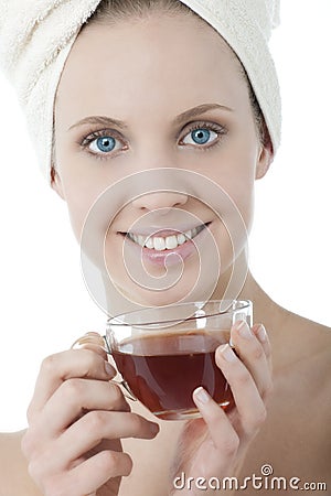 Beauty with herbal tea Stock Photo