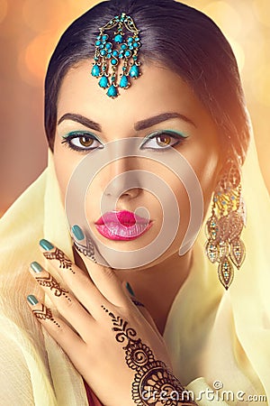 Beauty Indian woman portrait. Brunette Hindu model girl Stock Photo