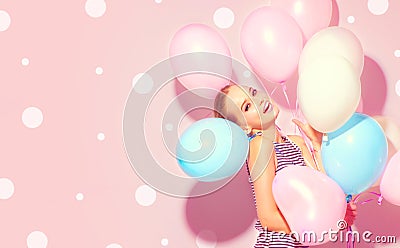 Beauty joyful teenage girl with colorful air balloons Stock Photo