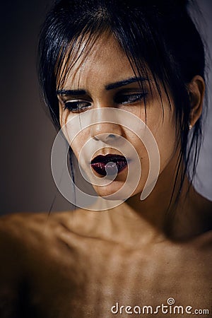 Beauty latin young woman in depression, hopelessness look Stock Photo