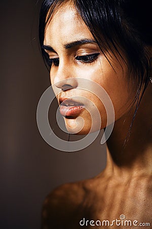 beauty latin young woman in depression, hopelessness look, fashi Stock Photo