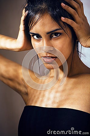 beauty latin young woman in depression, hopelessness look, fashi Stock Photo