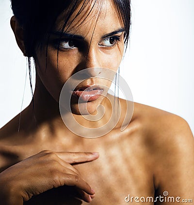 beauty latin young woman in depression, hopelessness look, fashi Stock Photo